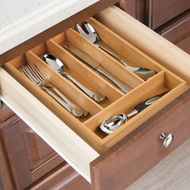 mDesign Bamboo Cutlery Tray - Modern Kitchen Organiser for Drawers - Drawer Insert for Kitchen, Office, Bathroom and Bedroom - Bamboo
