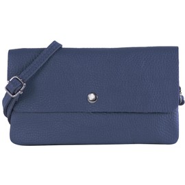 modamoda de - T257 - Genuine Leather Shoulder Bag Small Made in Italy, sapphire blue