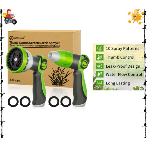 Unbranded Garden Hose Nozzle - 2 Pack, Thumb Control with