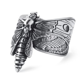 KIRTIJW Skull Rings for Men Stainless Steel Gothic Punk Biker Death's-Head Hawkmoth Rings Jewelry for Men Size 13