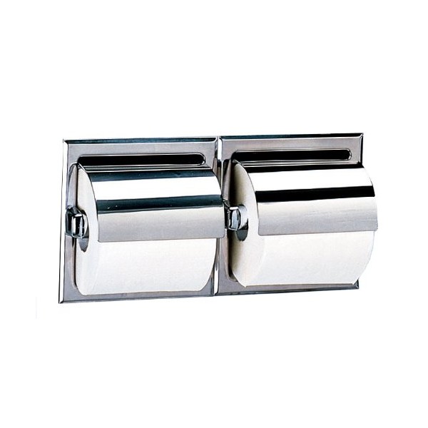 Bobrick 699 304 Stainless Steel Recessed Dual Roll Toilet Tissue Dispenser with Hood and Mounting Clamp, Bright Finish, 12-5/16" Width x 6-1/8" Height