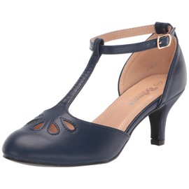 Bellmora Women's Jamie-01 Vintage Round Toe T-Strap Mary Jane Costume Dress High Heel Swing Shoe with Sexy 3" Heel for Every Flapper (Navy, 8 M US)