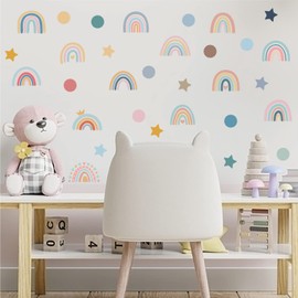 76pcs Boho Rainbow Wall Sticker - Wall Decal Peel and Stick Vinyl Wall Stickers Star and Dots for Kids Nursery Bedroom Living Room Playroom Classroom Wall Decor