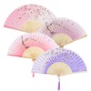 4 Pcs Hand Fan,Fabric Hand Fan Folding,Chines/Spanish Handheld Fan Folding