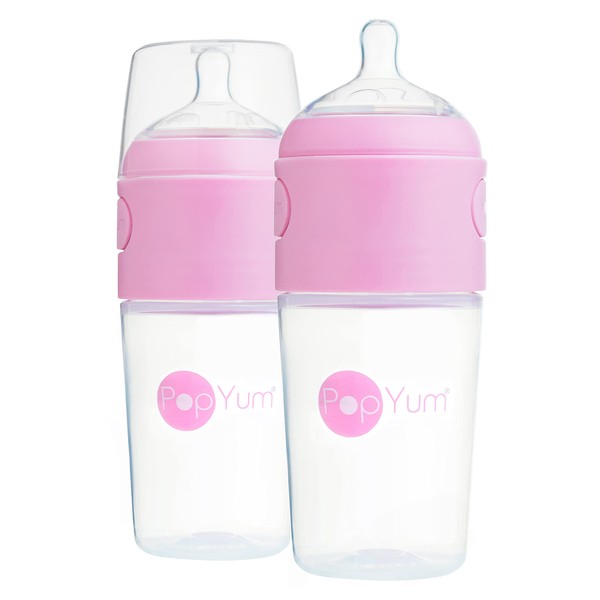 PopYum 9 oz Pink Anti-Colic Formula Making/Mixing/Dispenser Baby Bottles, 2-Pack