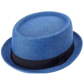 AUSH Men's Flat Top Pork Pie Hat - Wool Pork Pie Fedora Hats Vintage Bowler Outdoor, Beach, Party Hat (UK, Alpha, One Size, S 56, Navy)