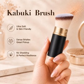 Retractable Angled Kabuki Makeup Brush - Vegan Adjustable Blush Tool
