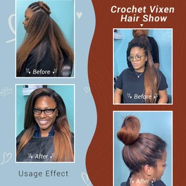 22 Inch Kinky Straight Vixen Crochet Hair Bundles – Natural Black Yaki Premium Synthetic Fibers for Black Women Hair Extension (3, T27-22inch)