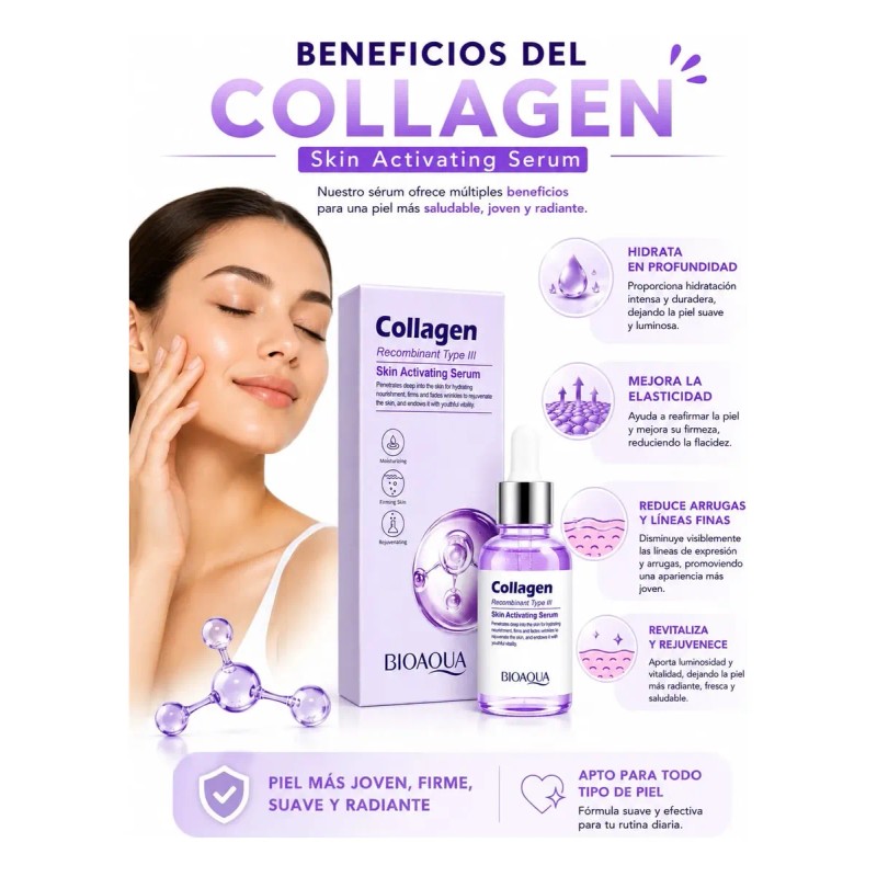 Kit 2 Sérum Facial Bioaqua Colágeno Recombinante Antiedad