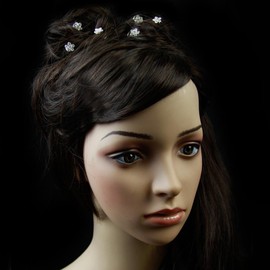 Silver Rhinestone Flower on Twist Bridal Wedding Hair Pin - Set Of 6