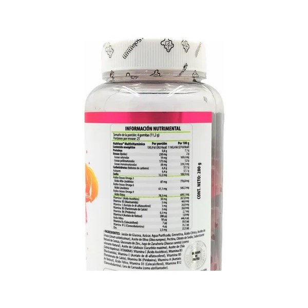 Nutrioso Multivitaminas Infantil Gomitas Omega 3-6-9 Sabor Cereza Sin Gluten
