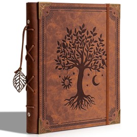 Vintage Photo Album 4x6 Leather Scrapbook Album with Writing Space 120 Photos & 30 Sheets DIY Paper Memory Albums Book for Anniversary Travel Vacation Family Tree, Brown