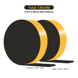 Weather Stripping Door Seal,Weather Stripping,Soundproof,Cold Insulation,High Density CR Foam Insulation Tape for Door, Front Door Frame, Windows,Sliding Door (Black, 3/4 in x 1/8 in x 13Ft)