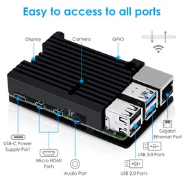 GeeekPi Raspberry Pi 4 Case with 5V 3.6A USB-C Power Supply EU Plug, Raspberry Pi CNC Armor Case with Passive Cooling/Heat Dissipation Heatsink for Raspberry Pi 4B