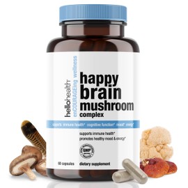 Happy Brain Mushroom Complex Nootropics Brain Support Supplement, 10 Mushroom Supplement: Lions Mane, Turkey Tail, Red Reishi, Shiitake Mushrooms for Improved Clarity, Energy, Immune Support 60ct. 2pk
