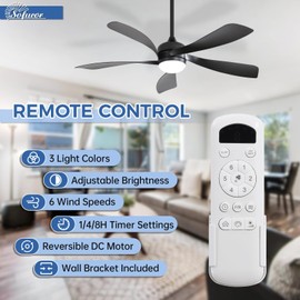 Sofucor 52 Inch Ceiling Fans with Lights and Remote, Outdoor Ceiling Fan with Light 6-Speed 3 CCT 3-Timer, Black Low Profile Ceiling Fan 5 Blade Reversible DC Motor for Living Room Bedroom Patio