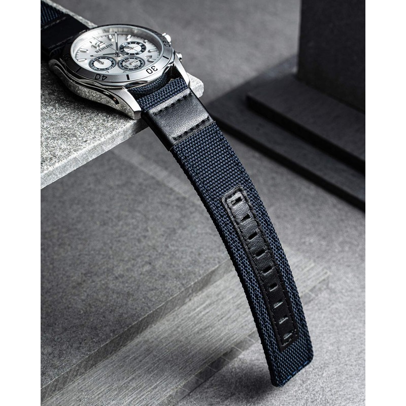 BINLUN Canvas & Leather Watch Band Replacement Fabric Watch Strap