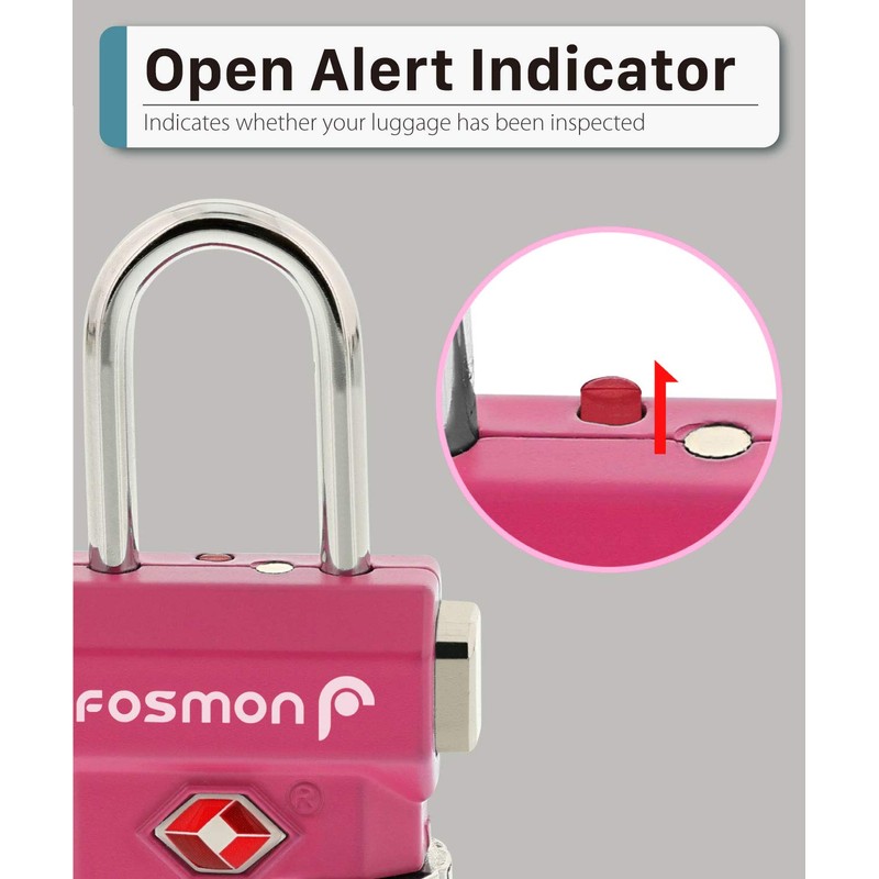 Fosmon TSA Accepted Luggage Locks, (2 Pack) Open Alert Indicator