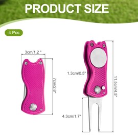 PATIKIL Golf Divot Repair Tool, 4 Pack Foldable Metal Golf Green Divot Tool with Magnetic Ball Marker & Stainless Steel Fork for Golfer, Fuchsia