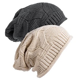 2 Pack Womens Slouchy Beanie Winter Knit Soft Hat for Women and Men