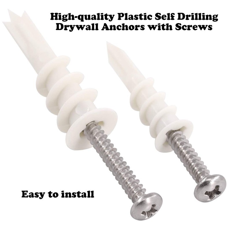 Hilitchi 200 Pieces 2 Size Plastic Self Drilling Drywall and