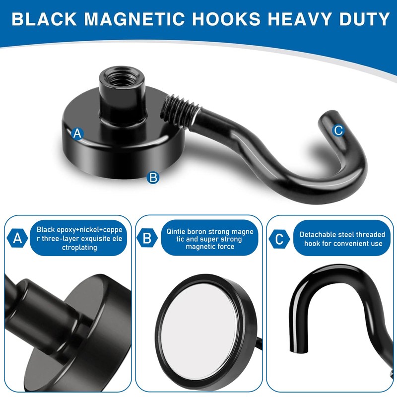 ChAusa 4 Pack Neodymium Magnet Hooks 20 mm, Magnet Hooks