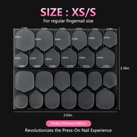 BQAN Nail Adhesive Tabs,480pcs (20 Sheets) UV Jelly Nail Glue Stickers for Press on Waterproof & Super Sticky 12 Sizes of Sticky tabs, Double Sided Press on Nails Stickers for Manicure (XS/S)
