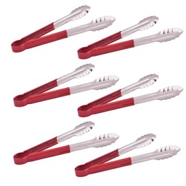 Kosma Set of 6Pc Stainless Steel Utility Tongs Red Vinyl-Coated Handle | BBQ Tongs | Serving Tongs Color Coded - 9 Inch