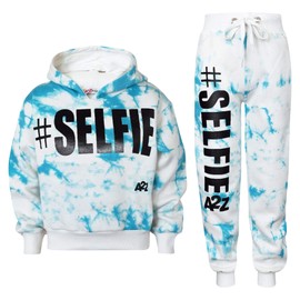 A2Z 4 Kids Girls Tracksuit Cropped Hoodie with Joggers - T.S Crop #Selfie Tie Dye Blue 11-12