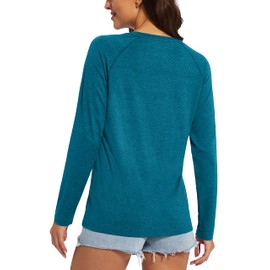 MAGCOMSEN SPF Long Sleeve Shirts for Women Moisture Wicking Workout Running Tops Athletic Quick Dry Gym Yoga Tee Blue M