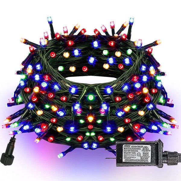 Dazzle Bright 300 LED Christmas String Lights, 100 FT Connectable Waterproof String Lights Green Wire with 8 Modes, Christmas Decorations for Indoor Outdoor Xmas Party Yard Garden (Multi Colored)