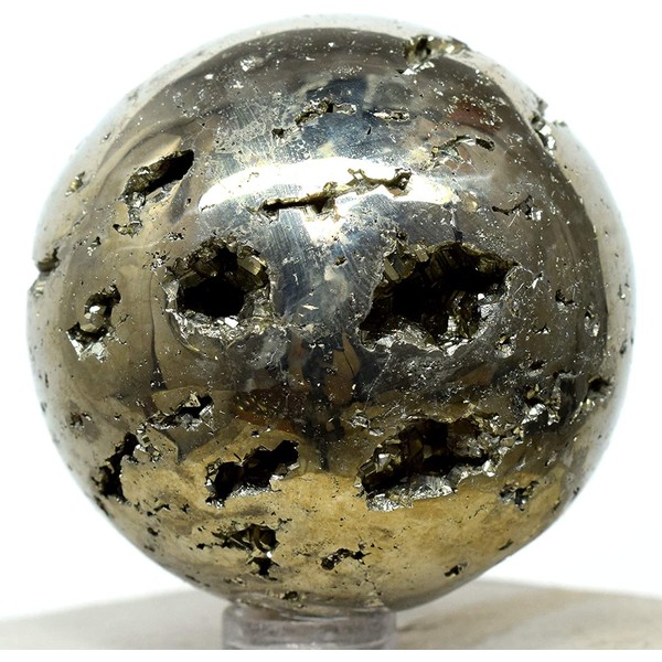 2" Golden Iron Pyrite Sphere Polished Natural Sparkling Gemstone Cubes Druzy Crystal Mineral Geode Cluster Ball - Peru + Stand (1PC)