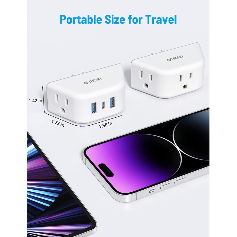 TROND Multi Plug Outlet Extender with USB - 2 Pack