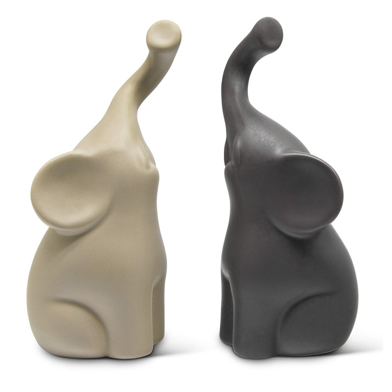 Vaudagio Loving Pair of Elephants in Beige & Grey -