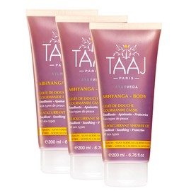 TAAJ | Abhyanga Duschgel mit schwarzen Johannisbeeren | Antioxidative Eigenschaften | Reinigt sanft die Haut | Die Haut ist zart parfümiert | Vegan | Grausamkeitsfrei | Set mit 3 x 200 ml