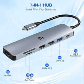 USB C Hub,TOTU 7-in-1 Docking Station, Enabling Stunning 4K HDMI Visuals, Lightning-Fast 5Gbps File Transfers via 3 USB 3.0 Ports, SD/TF Read Card Access Dependable 100W PD Power Delivery Charging
