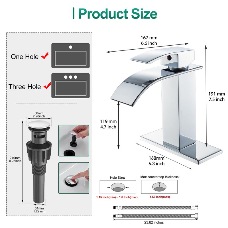 VOTON Chrome Bathroom Faucets Waterfall Bathroom Sink Faucet Modern Single