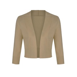 MINTLIMIT Cropped Cardigans for Women 3/4 Sleeve Open Front Cute Bolero (Camel M)
