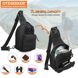 ABCAMO Tactical Sling Bag for Men, Small Crossbody Chest Bag with Holster and US Flag Patch, EDC Shoulder Bag, Black