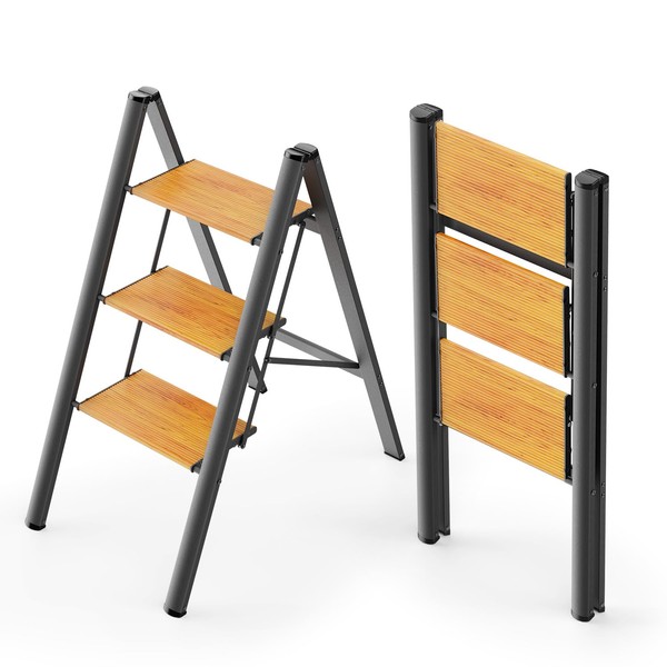 WOA WOA 3 Step Ladder, Foldable Step Stool, Aluminum Lightweight