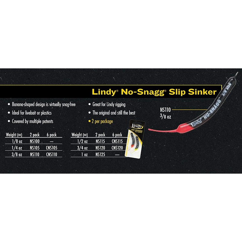 Lindy No-Snagg Slip Sinker Banana-Shaped Fishing Sinker - Enables Anglers