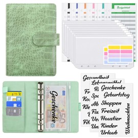 KONVINIT Budget Planner German, A6 Budget Binder with Money Envelopes and Budget Sheets, Financial Planner Envelope Method for Sinking Funds, Money Saving, Buget Planner Start Set, Green