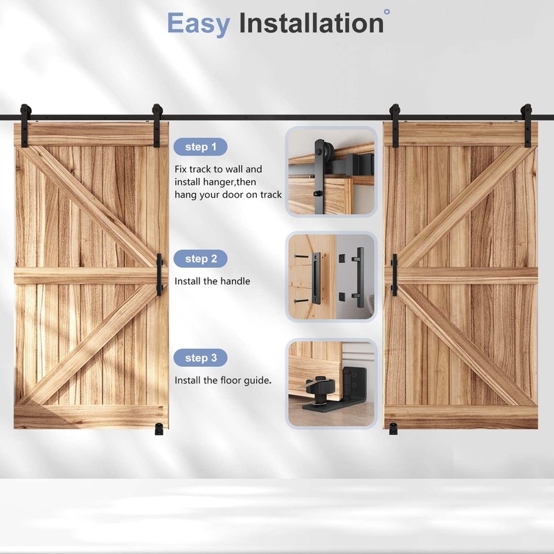 EaseLife 14 FT Double Sliding Barn Door Track and Handle