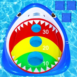 JOINBO Shark Pool Cornhole Board Toys,Summer Inflatable Floating Water Hoop Game Outdoor Swim Play for Kids Adults Family,with 3 Bean Bags