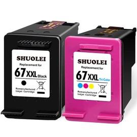 67XXL Remanufactured Ink Cartridge Replacement for HP 67XXL 67XL Black Color Combo Pack for HP DeskJet 2755 2752 2742 DeskJet Plus 4155 4152 4158 4140 Envy Pro 6452 6475 6458 6455 Envy 6055 6052 6075