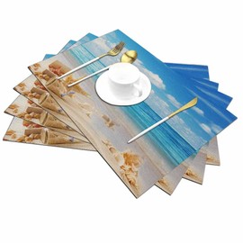 Walmsco Placemats Beach Drift Bottle Sea Decor For Dining Room Kitchen Table,Waterproof Non-Slip Washable Heat Resistant Placemats,Set of 4,12"x18"