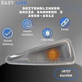 Easy Link Side Indicator Right Indicator Indicator Light Compatible with Dacia Sandero 2008-2012 Renault Thalia Symbol 2008-2013 8200602763