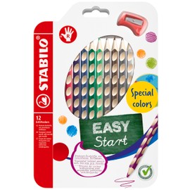 Ergonomic Colouring Pencil - STABILO EASYcolors - Right-Handed - Pack of 12 - Special Colours with Sharpener