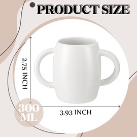 Teenyyou 2 Pcs Two Handled Melamine Mug 300 Ml/ 10oz Dual Handle Weighted Cups for Parkinsons Patients Double Grip Ceramic Cup for Secure Hold Old Man Arthritis, White