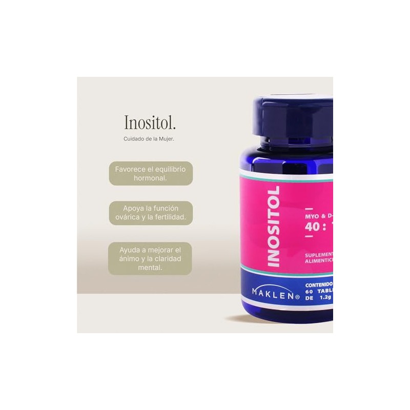 Inositol Puro Maklen Myo Chiro Tabletas 200 Suplemento Alimenticio Mujeres